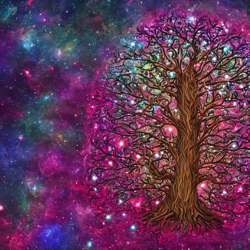 Prompt: cosmic tree of life made of stars, center composition, cinematic, trending on artstation, low level, 4K UHD image,