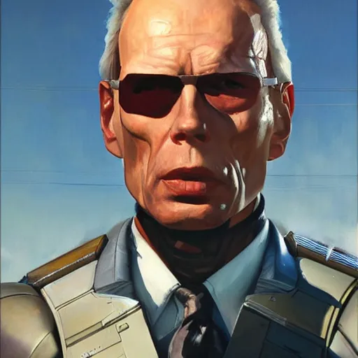 Prompt: greg manchess portrait painting of peter weller combined with the robocop as overwatch character, medium shot, asymmetrical, profile picture, organic painting, sunny day, matte painting, bold shapes, hard edges, street art, trending on artstation, by huang guangjian and gil elvgren and sachin teng