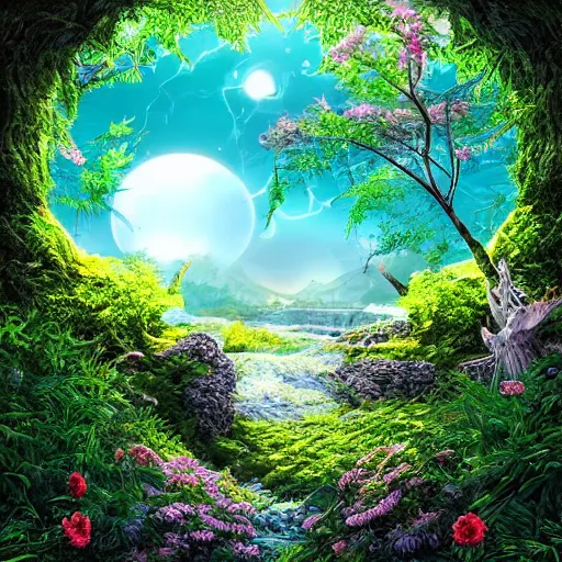Image similar to future in harmony with nature. Beautiful detailed digital art by Lurid. (2022)