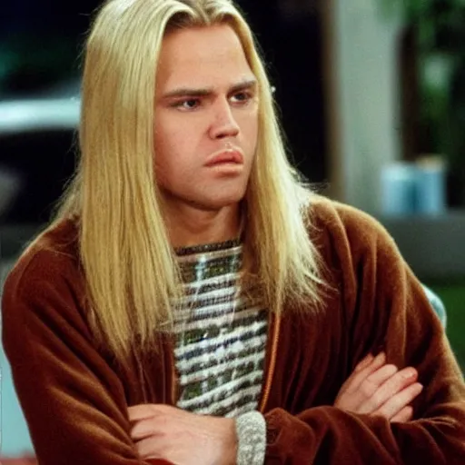 Image similar to beautiful long blond haired man starring in everybody loves raymond