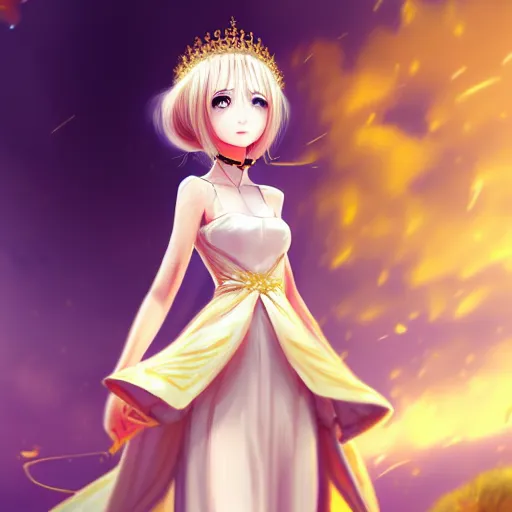 Image similar to royal anime girl wearing white and golden dress , digital painting , artstation , devian art , 4k , HD , digital art