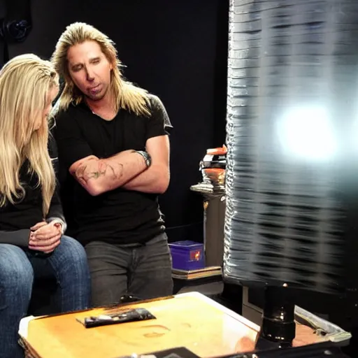 Image similar to chad robert kroeger of nickelback looking at a mystery object