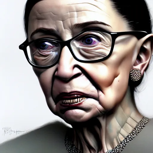 Prompt: a hyper - realistic character concept art portrait of ruth bader ginsburg young, depth of field background, artstation, award - winning realistic sci - fi concept art by jim burns and greg rutkowski, beksinski, a realism masterpiece, james gilleard, bruegel, alphonse mucha, and yoshitaka amano.