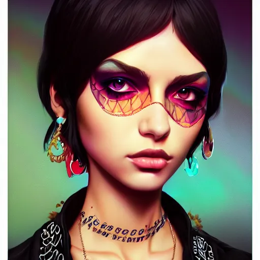 Image similar to a portrait of a beautiful punkrock gypsy, art by ilya kuvshinov and wlop and artgerm and josan gonzalez, digital art, highly detailed, intricate, sharp focus, trending on artstation hq, deviantart, pinterest, unreal engine 5, 4 k uhd image