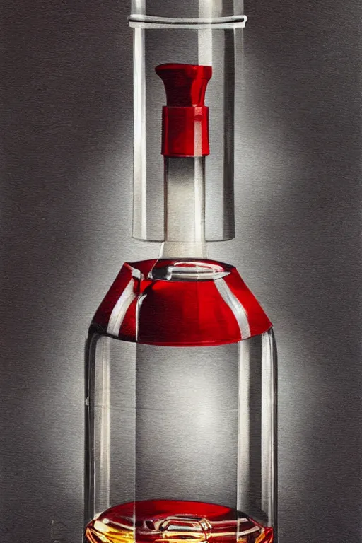 Image similar to a red and white lighthouse inside a clear bottle, very fancy whiskey bottle, intricate concept painting by yoshitaka amano, daytoner, greg tocchini