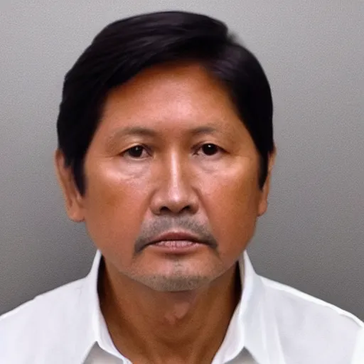 Image similar to mugshot photo of BongBong Marcos, realistic,