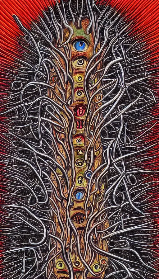 Image similar to a storm vortex made of many demonic eyes and teeth, by alex grey,