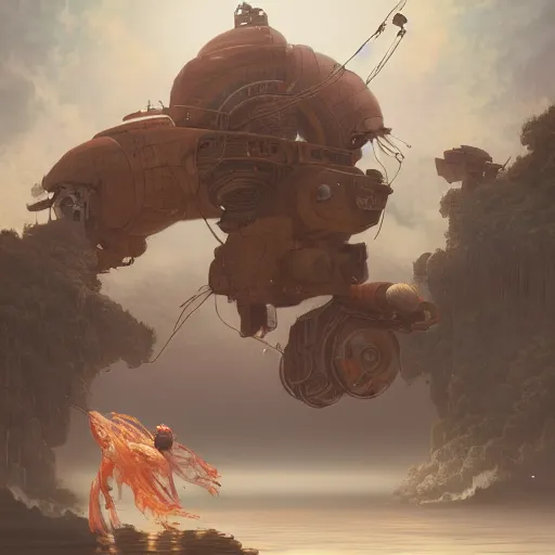 Image similar to hyperrealistic photography of a machine entering a beautiful venus host in the style of jin kagetsu, james jean and wlop, highly detailed, sharp focus, intricate concept art, digital painting, ambient lighting, 4 k, artstation