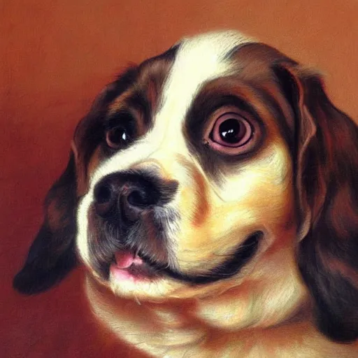 Image similar to painting of cute dog, full size, in style of peter paul rubens, photorealistic