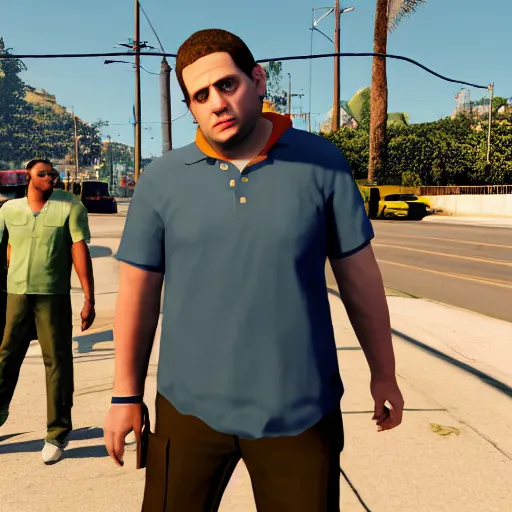 Image similar to jonah hill as lester gta 5, 4k, video game,