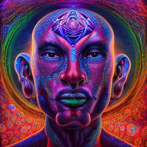 Prompt: photorealistic dmt entity as a dmt entity in the style of alex grey and michael whelan. hyperdetailed photorealism, 1 0 8 megapixels, amazing depth, high resolution, 3 d shading, 3 d finalrender, 3 d cinematic lighting, glowing rich colors, psychedelic overtones, artstation concept art.