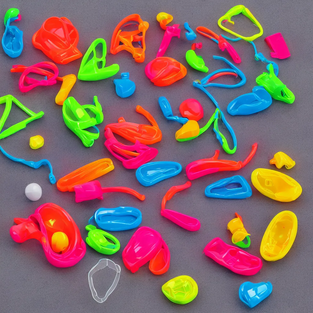 Prompt: detailed product photography, 9 0's neon plastic flip toy