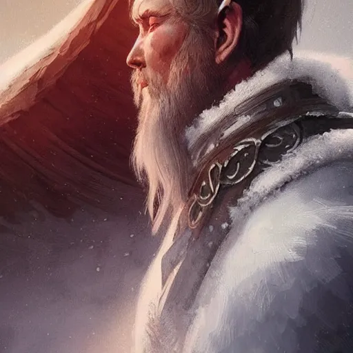 Image similar to a beautiful artwork side profile portrait of a odin with horns by greg rutkowski , featured on artstation, norse mythology, valhalla