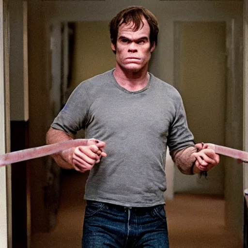 Prompt: dexter morgan in the shining movie iconic photo