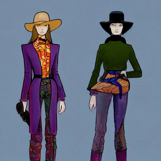 Image similar to fashion illustration in the style of jean giraud