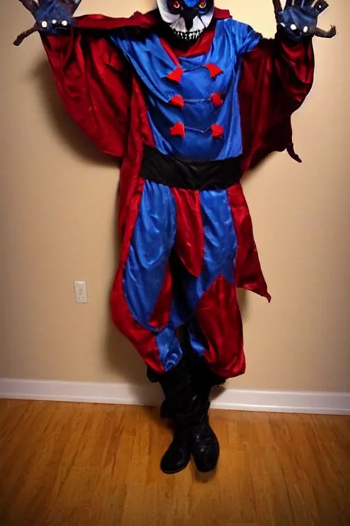 Image similar to scary dark jester halloween costume, best of halloweencostumes, man in a jester costume,