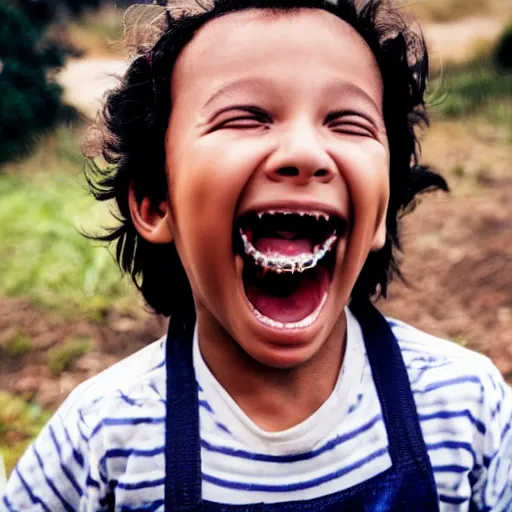 Prompt: a child with shark teeth smiling