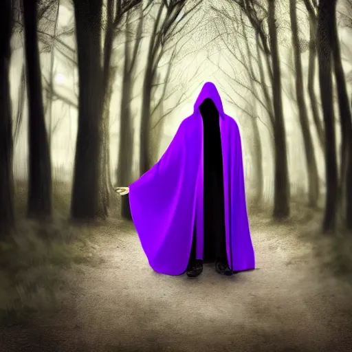 Image similar to grim reaper, purple cloak, full body