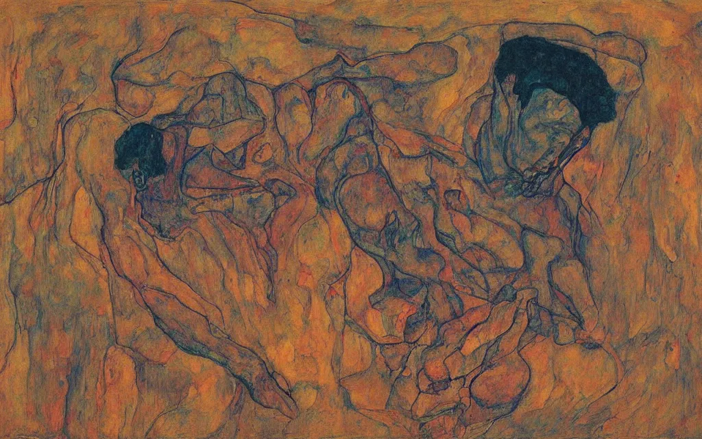 Image similar to a painting by egon schiele with influence of zdzisław beksinski