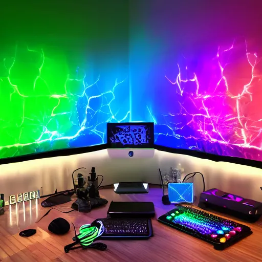 Prompt: Epic RGB gaming lights thunderstorm, award winning photo