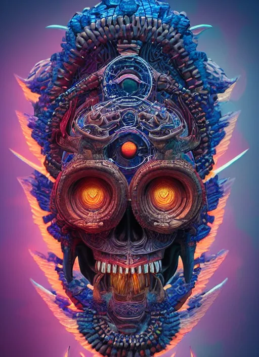 Prompt: 3 d shaman with tattoos profile portrait, sigma 5 0 0 mm f / 5. beautiful intricate highly detailed quetzalcoatl skull. bioluminescent, plasma, lava, ice, water, wind, creature, thunderstorm! artwork by tooth wu and wlop and beeple and greg rutkowski, 8 k trending on artstation
