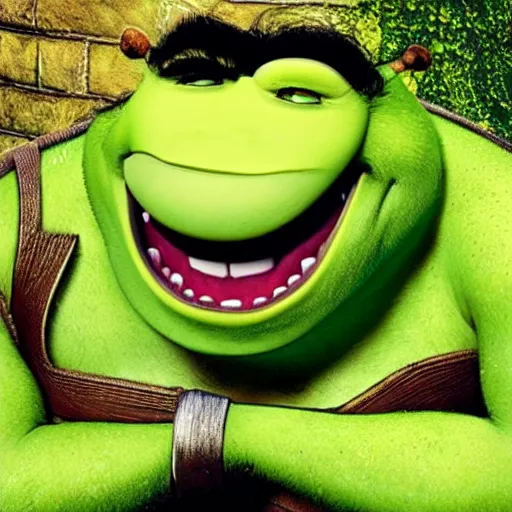 Prompt: Shrek and Mike Wazowski morphed together into one character