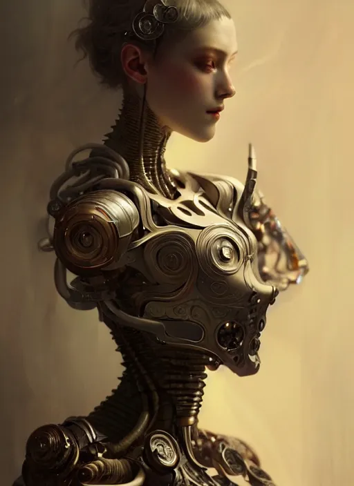 Image similar to ceramic cyborg, yuan, diffuse lighting, fantasy, intricate, elegant, highly detailed, lifelike, photorealistic, digital painting, artstation, illustration, concept art, smooth, sharp focus, art by John Collier and Albert Aublet and Krenz Cushart and Artem Demura and Alphonse Mucha