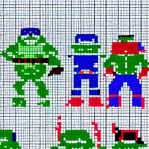 Prompt: 1 6 bit pixel teenage mutant ninja turtles as a k - pop band acting at the opera theater