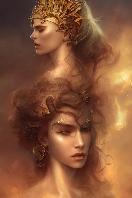 Image similar to a subtle lighting photo of an ancient powerful psychic queen, light colors, bright, sunbeams, eloquent, fancy, lovely, beautiful lighting, golden ratio, artgerm, tom bagshaw, gerald brom, detailed, small details, intricate,