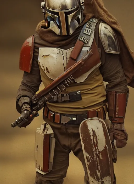 Prompt: a photorealistic dramatic hyperrealistic render of the mandalorian bounty hunter, ultra realistic details, well worn, rust, oil stains by wlop, greg rutkowski, alphonse mucha vitaly bulgarov and mike nash, beautiful dramatic dark moody tones and lighting, cinematic atmosphere, studio lighting, global illumination, shadows, dark background, concept design art octane render, 8 k