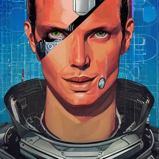 Image similar to portrait of a male android, by MARVEL comics and Sandra Chevrier