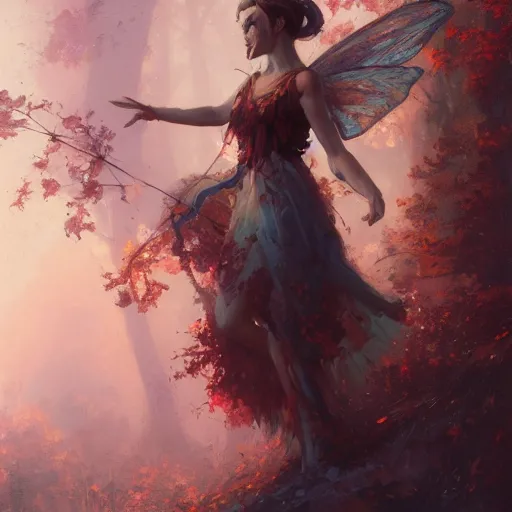 Image similar to beautiful autumn fairy by greg rutkowski, fantasy, realism, trending on artstation