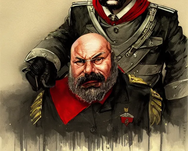 Image similar to portrait of doctor ivo robotnik as a communist general, epic, tragic, dark fantasy art, fantasy, pretty, hd shot, digital portrait, beautiful, artstation, comic style, by artgerm, guy denning, jakub rozalski, magali villeneuve and charlie bowater