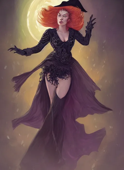 Prompt: beautiful female witch, rebecca romijn as wicked witch of the west, full body character concept, art nouveau, super powers, fantasy, intricate, elegant, highly detailed, digital painting, artstation, concept art, shining, sharp focus, illustration, art by stanley lau