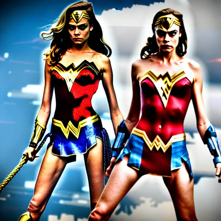 Image similar to professional full length photograph of cara delevingne as wonder woman. Extremely detailed. 8k