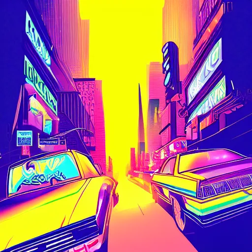 Image similar to new york, epic retrowave art, trending on art station