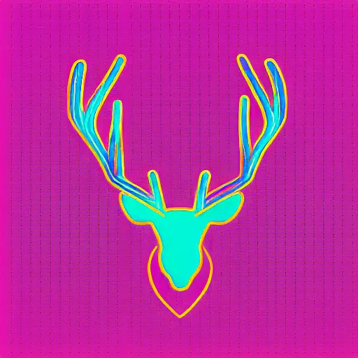 Image similar to logo for corporation that involves deer head, symmetrical, retro pink synthwave style, retro sci fi