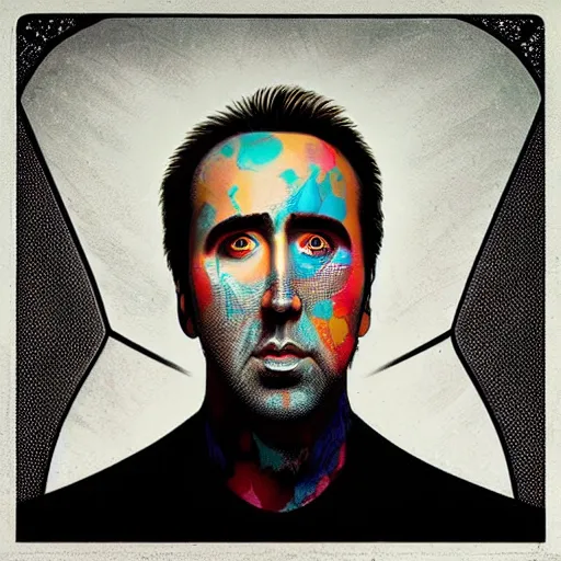 Prompt: Biopunk portrait of Nicolas Cage, by Tristan Eaton Stanley Artgerm and Tom Bagshaw.