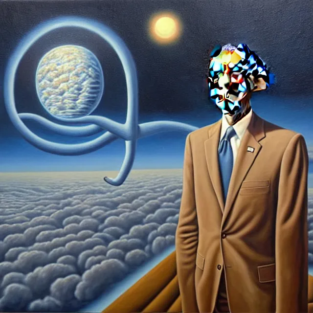 Prompt: an oil on canvas portrait painting of obama, surrealism, surrealist, cosmic horror, rob gonsalves, high detail