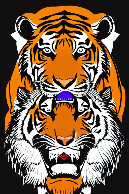 Image similar to A portrait of a tiger as evil warlord general, sticker, Anthropomorphized, portrait, highly detailed, colorful, illustration, smooth and clean vector curves, no jagged lines, vector art, smooth