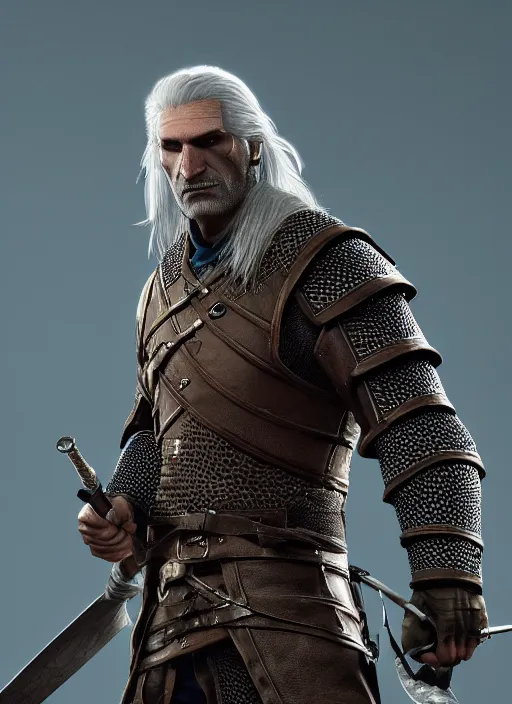 Image similar to geralt of rivia in dark souls, au naturel, hyper detailed, digital art, trending in artstation, cinematic lighting, studio quality, smooth render, unreal engine 5 rendered, octane rendered