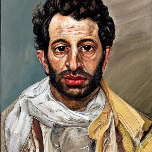 Image similar to high quality high detail painting by lucian freud, hd, portrait of rich arab guy