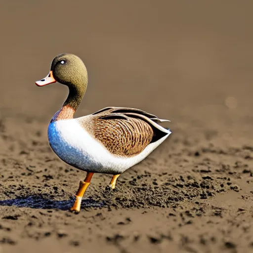 Image similar to dry mud. with duck. realistic photo. masterpiece. dirt.