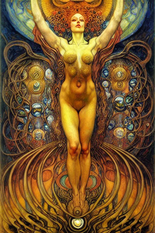 Image similar to Divine Chaos Engine by Karol Bak, Jean Delville, William Blake, Gustav Klimt, and Vincent Van Gogh, symbolist, visionary