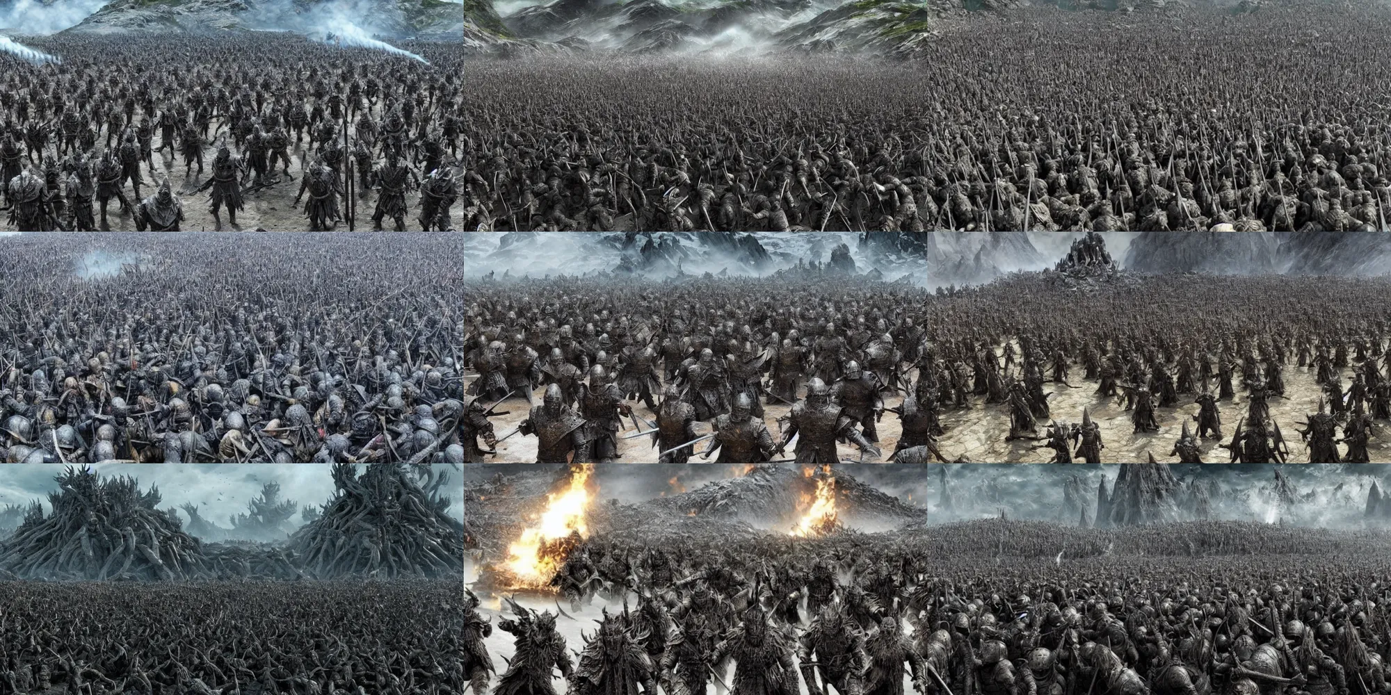 Prompt: an army of grond at the battle of helm's deep