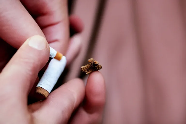 Image similar to cigarette in fingers, hand holding cigarette, hyper realistic, natural