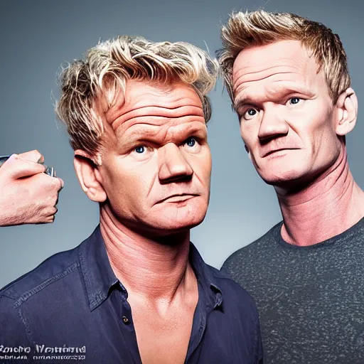 Prompt: gordon ramsay and neil patrick harris, pirates, focused, mugshots, photoshoot, sharp details, face photo, face details sharp, by donato giancola and greg rutkowski and wayne barlow and zdzisław beksinski, eyeballs, product photography, action figure, sofubi, studio lighting, colored gels, colored background,