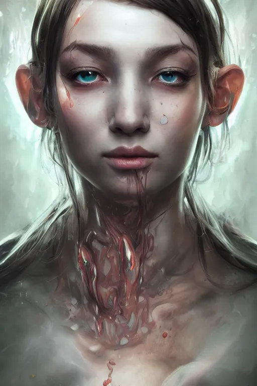 Image similar to liquid metamorphosis, d & d, fantasy, portrait, realistic textures from photos, chromatic aberration, hyper realistic, highly detailed, headshot, digital painting, trending on artstation, concept art, sharp focus, illustration, art by artgerm and greg rutkowski and ayami kojima