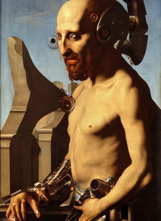 Image similar to a portrait of a cyborg by Petrus Christus, renaissance style