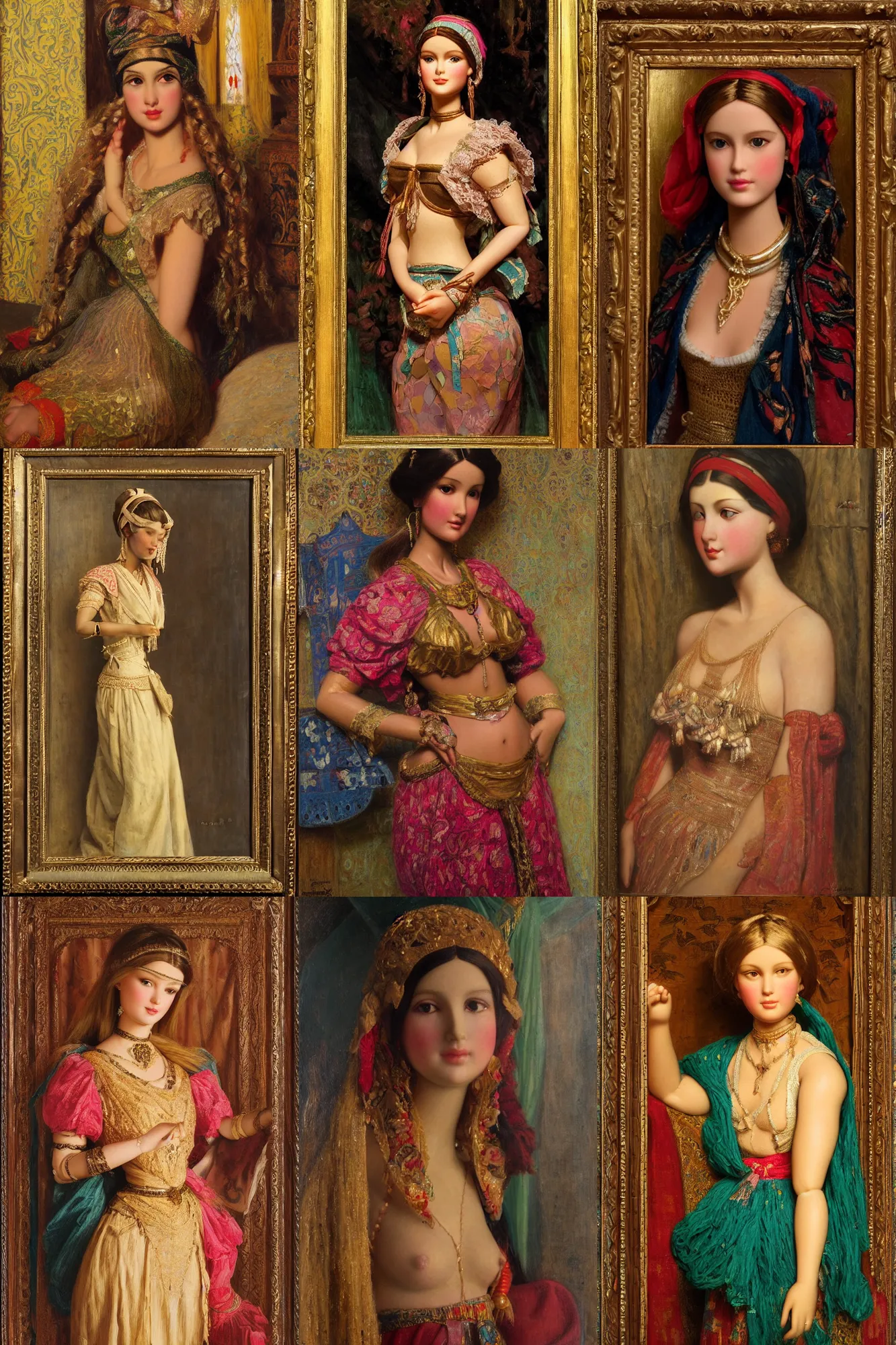 Prompt: orientalism image of a barbie doll by edwin longsden long and theodore ralli and nasreddine dinet and adam styka, masterful intricate art. oil on canvas, excellent lighting, high detail 8 k